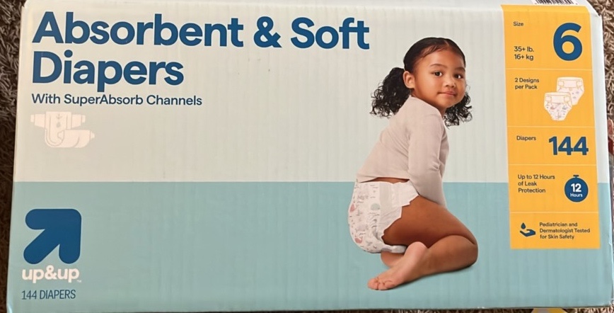 Size 6 Up&Up Diapers  Partial Box  4of6 packs remain unopened  96 diapers remain