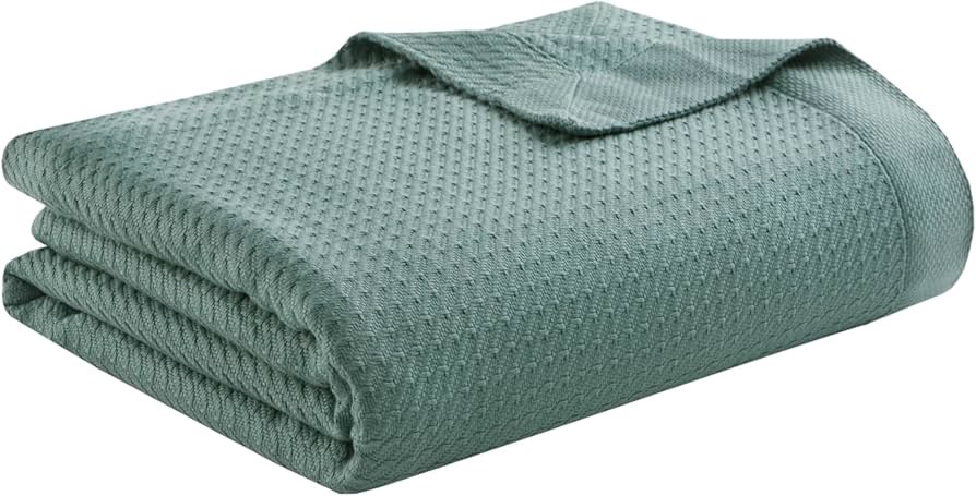 FullQueen Madison Park 100% Egyptian Cotton Lightweight Summer Blanket, Breathable Waffle Knit Design, Soft Cozy All-Season Throw for Bed, Couch or Sofa, Teal FullQueen Size (90x90)