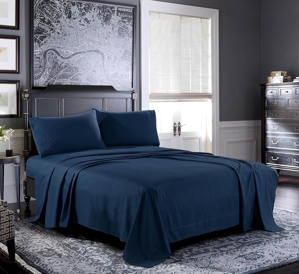 Full - Pure Bedding Bed Sheets - Full Sheet Set 4-Piece, Navy - Hotel Luxury 1800 Brushed Microfiber - Soft and Breathable - Deep Pocket Fitted Sheet, Flat Sheet, Pillow Cases