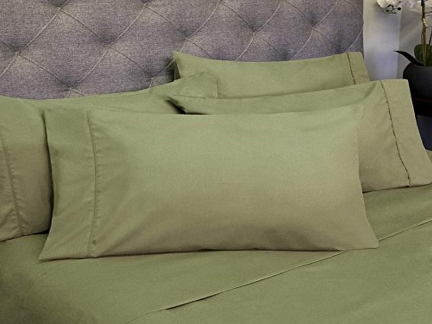 Cal King - Pure Bedding Bed Sheets - Cali King Sheet Set 6-Piece, Sage - Hotel Luxury 1800 Brushed Microfiber - Soft and Breathable - Deep Pocket Fitted Sheet, Flat Sheet, 4 Pillow Cases