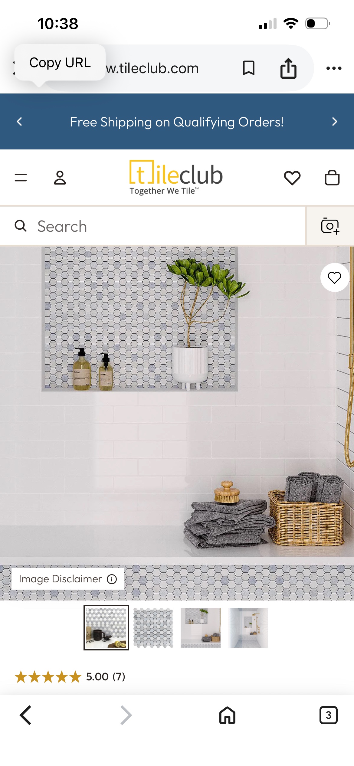 AZUL 1 HEXAGON MARBLE MOSAIC TILE POLISHED 11.8Lx11.6W  0.95 sq ft per sheet  Retail $52sheet  8 sheets in box