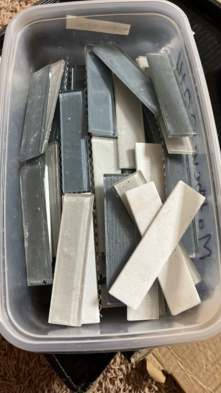 Box of Glass Mosaic Tiles  Gray, Blue, White