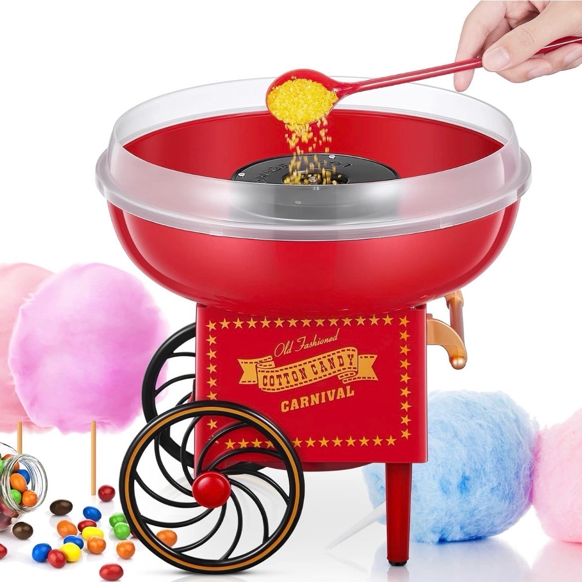 Cotton Candy Machine for Kids, Countertop Cotton Candy Maker Homemade Candy Sweets for Birthday Parties, Includes a Scoop and 10 Candy Cones, Red Vintage Retail $45.99
