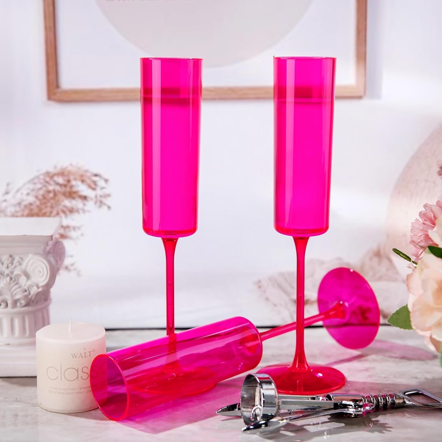 Ciaell 20 Pack Plastic Champagne Flutes - Pink - 6 Oz Disposable Champagne Glasses for Party Birthday Anniversary Wedding Christmas