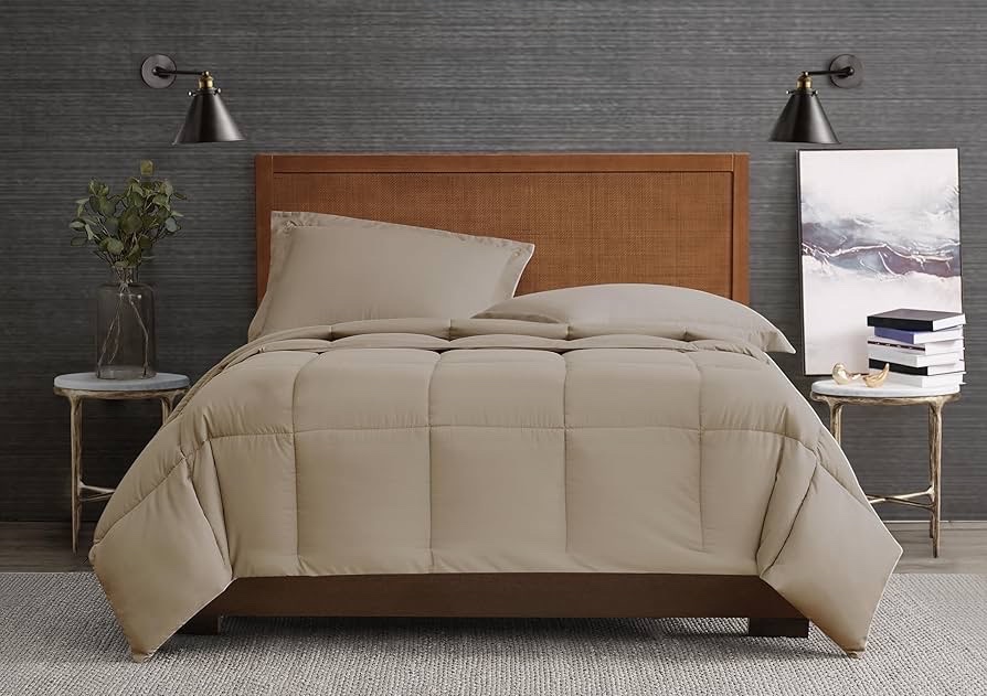 FullQueen - London Fog Garment Washed Solid Comforter Set Khaki Microfiber 3-Piece FullQueen Comforter Set, Solid Themed, Adult and Teen, 1 - 90x90 Quilt 2 - Standard Shams