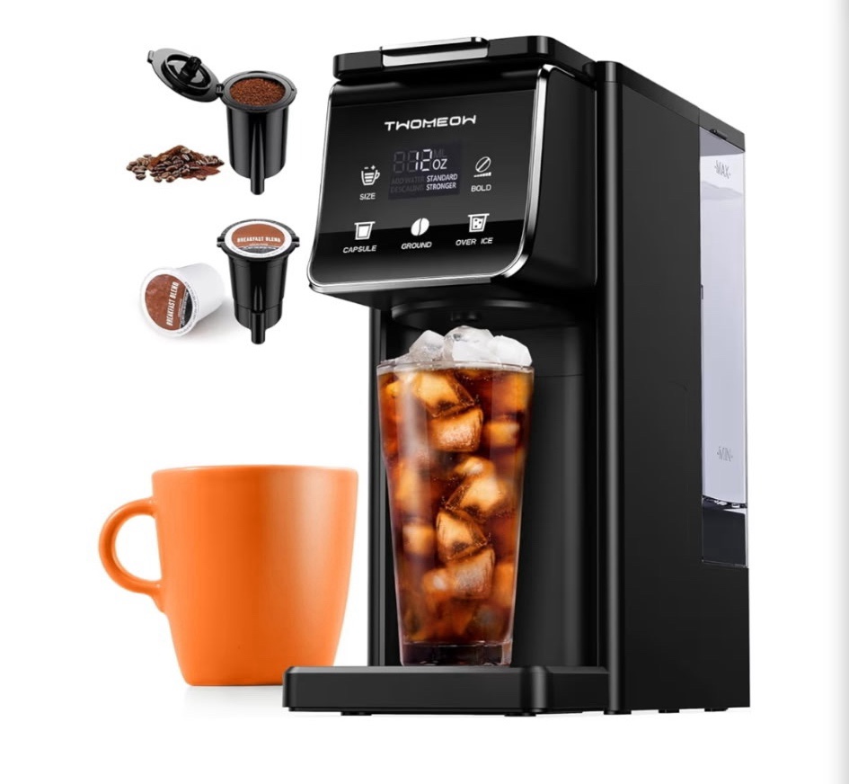 Hot Iced Coffee Maker with Bold Setting, Single Serve Coffee Maker for K Cup and Grounds, 6-14 oz Brew Sizes, 50 oz Removable Water Tank, One Cup Coffee Machine, Black  Retail $65
