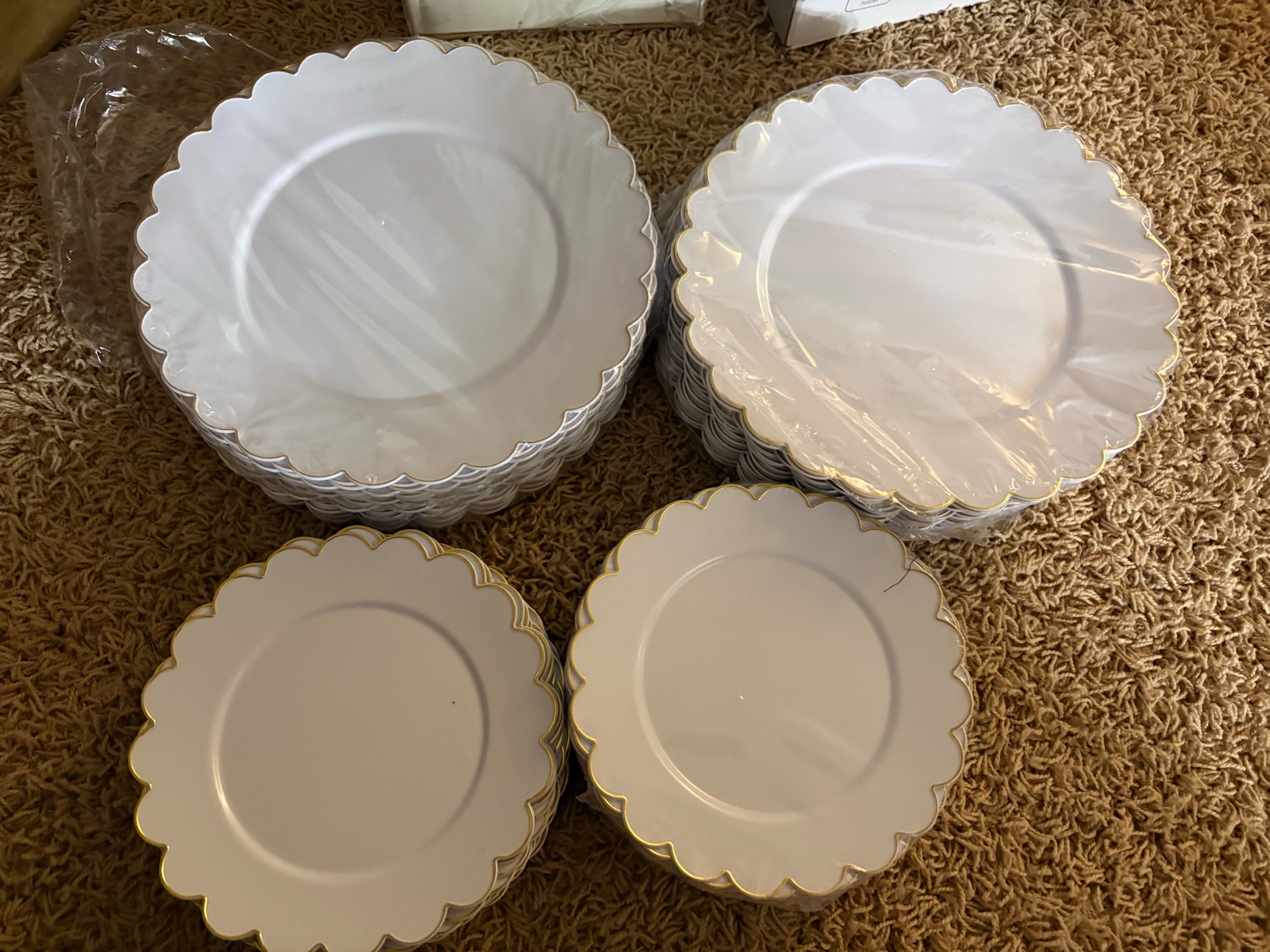 Plastic Party Plates With Gold Accents Two Sizes, 50 Plates of Big Size, 40 of Smaller Plates