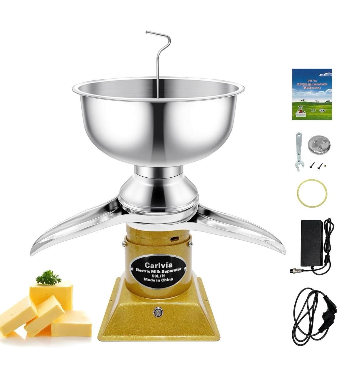 Milk Cream Centrifugal Separator, 304 Stainless Steel Electric Cow Milk Separator, 50LH Goat Cow Cream Separator, 10500RPM Creams Maker Separator with 5L Bowl Capacity for Fresh Goat Cow Milk  Retail $139