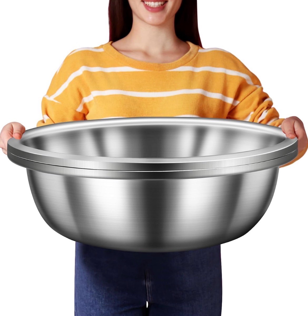 2 Pack Large Mixing Bowl 20 Qt Oversized All Purpose 304 Stainless Steel Polished Mirror Flat Base Metal Bowl for Home or Commercial Prepping Baking Mixing Marinating  Retail $75