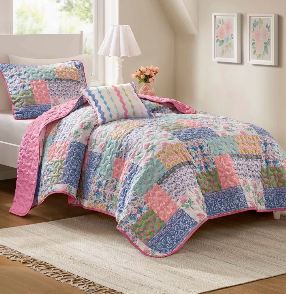 FullQueen - Nellie Patchwork 3-Pc. Quilt Set, Coverlet Bedding Set FullQueen Sized Bed Quilt Set