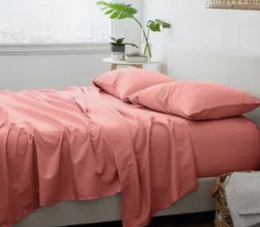 Queen - Premium Sheet Set 2 Pillow Cases, 1 Fitted Shest and 1 Flat Sheet 100% Microfiber Polyester Clay Pink Color