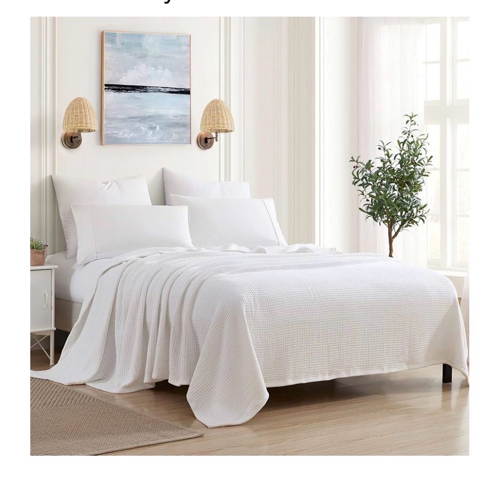 King - Sweet Home Collection 100% Fine Cotton Luxurious Basket Weave Blanket, White King Sized Bed 100% Cotton