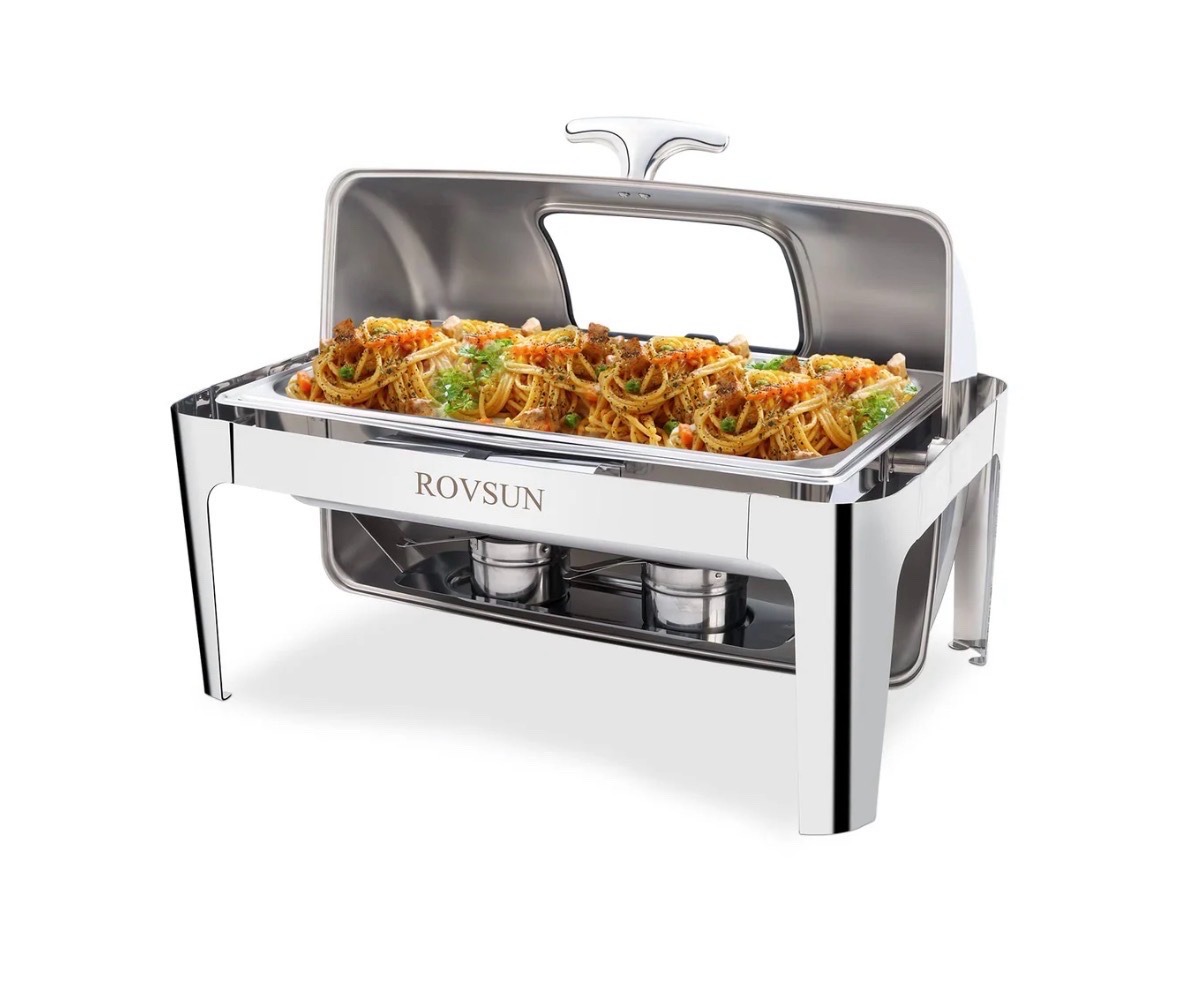 ROVSUN 9 QT Roll Top Rectangular Chafing Dish Buffet Set with Full-Size Pan & Visible Window One Chafing Set High Quality