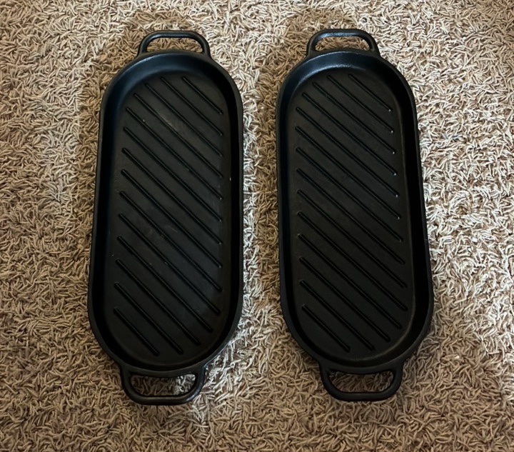2 Cast Iron Fajita Skillets - oblong 6x12