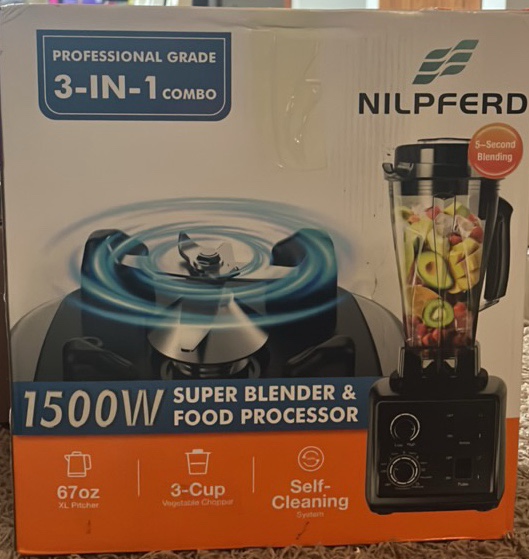 Nilpfers 3 in 1 professional grade blender and food processor - 67 oz pitcher - 3 cup vegetable chopper - Retail $115