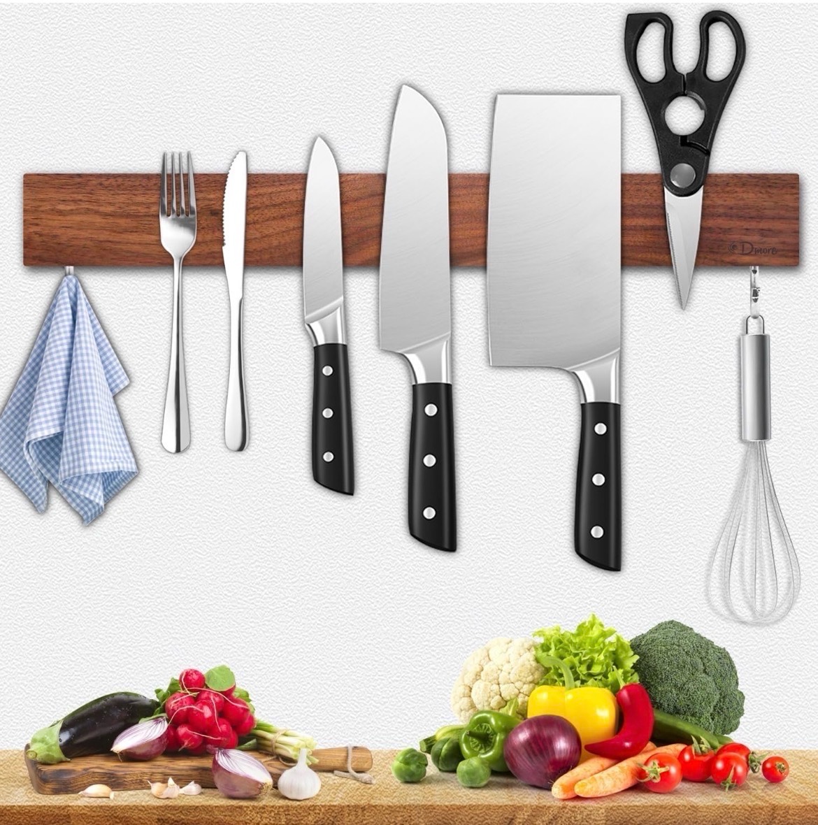 Magnetic knife holder for wall, No Drilling 20 Inch walnut knife magnetic strip, Powerful knife magnet rack, include Adhesive Tape and screws for Knives, Utensils, and Tools - Retail $45