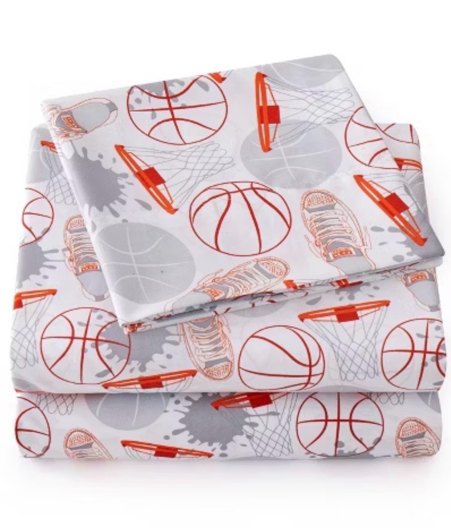Full - Basketball Themed Microfiber Kids Sheet Set By Sweet Home Collection- Full Sized Bed - 1 fitted sheet 1 flat sheet 2 pillow cases