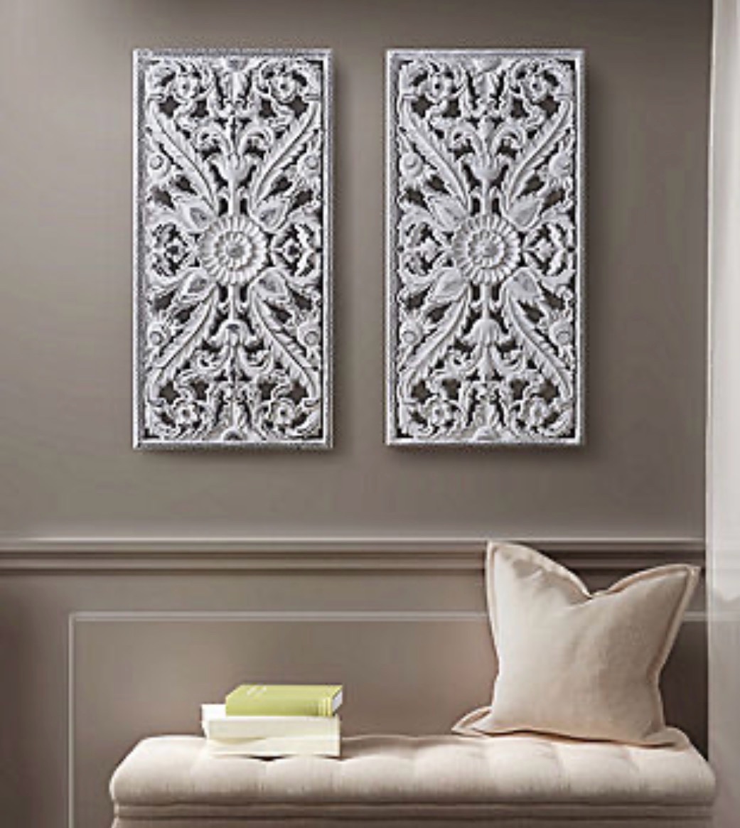 Madison Park Botanical Distressed Carved Wood 2-pc. Wall Art Set  Retail $150