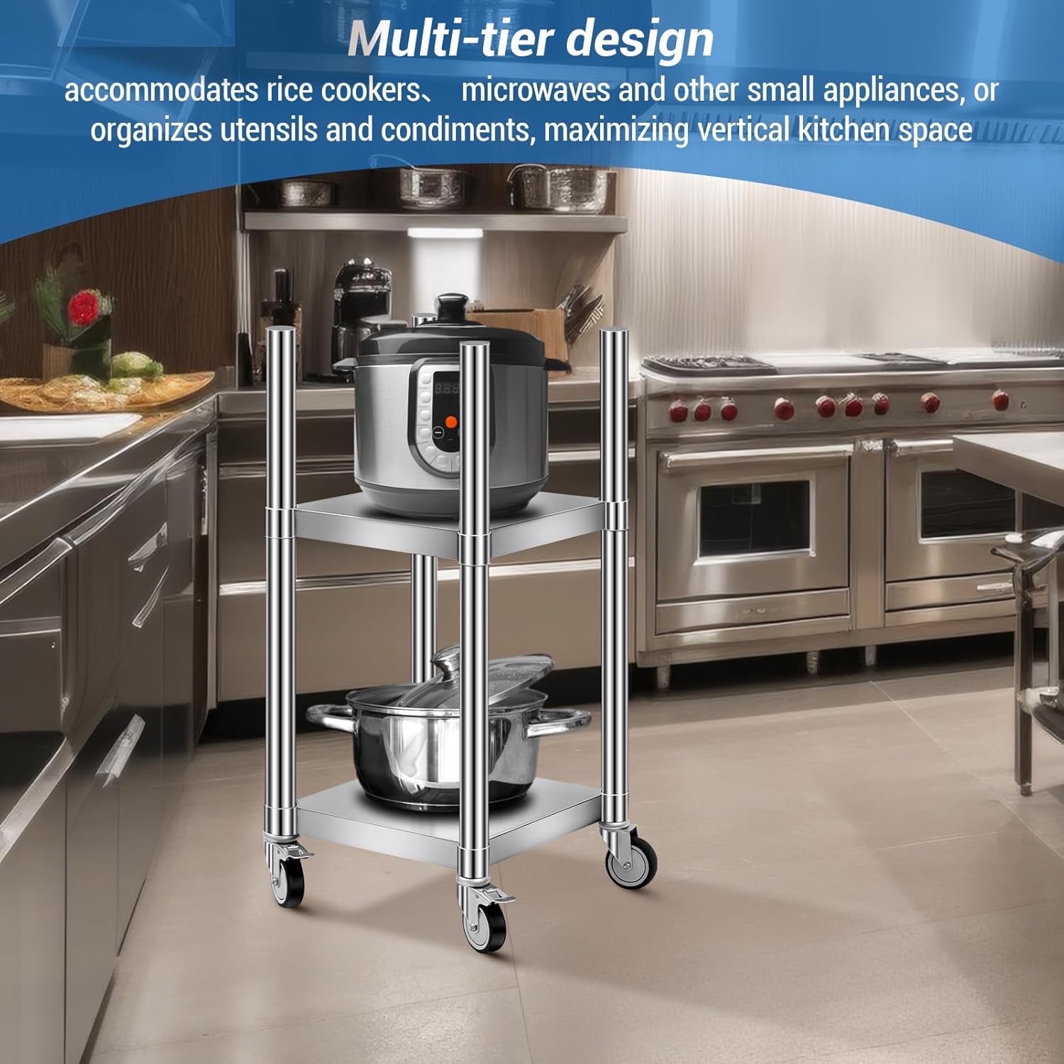 Shimeyao 14 x 14 x 31 Rice Warmer Stand Stainless Steel Rice Warmer Stand with 2 Shelves and 4 Casters Cooking Equipment Storage for Kitchen Restaurant - storage shelf only - rice warmer not included - Retail $110