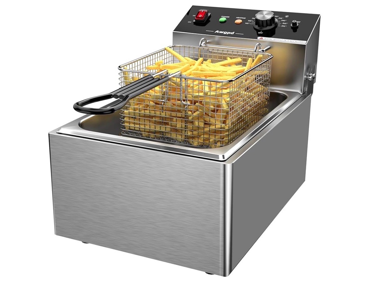 Electric Deep fryer Single Tank Deep Fryer with Basket Capacity 10L(10.5QT) Electric Countertop Fryer Stainless Steel Deep Fryers for Restaurant Home Use, 1700 Watts, 110V (10 Liter size)