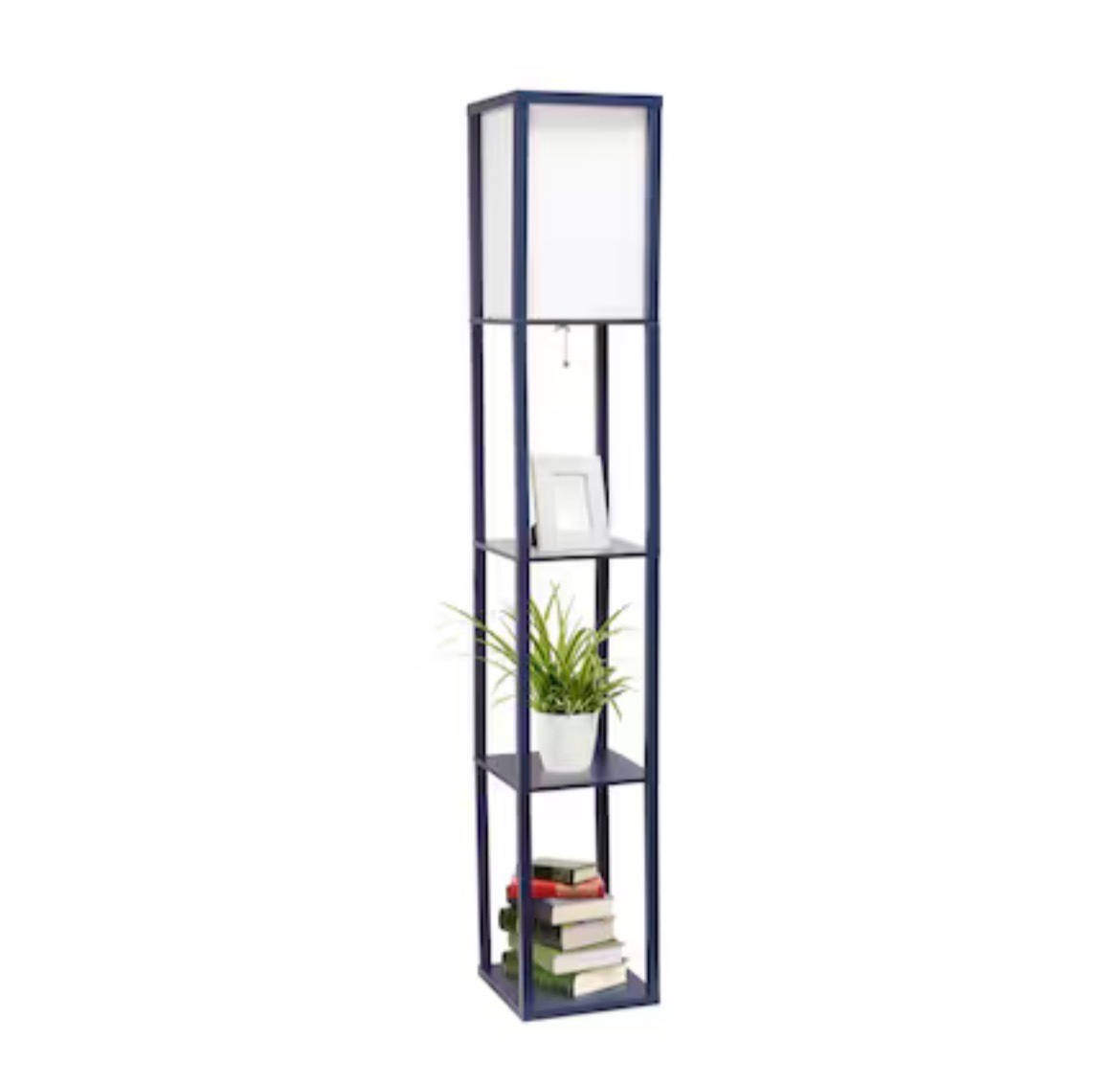 62.5-in Navy Shelf Floor Lamp with Linen Shade - Assembly Required - Retail $122