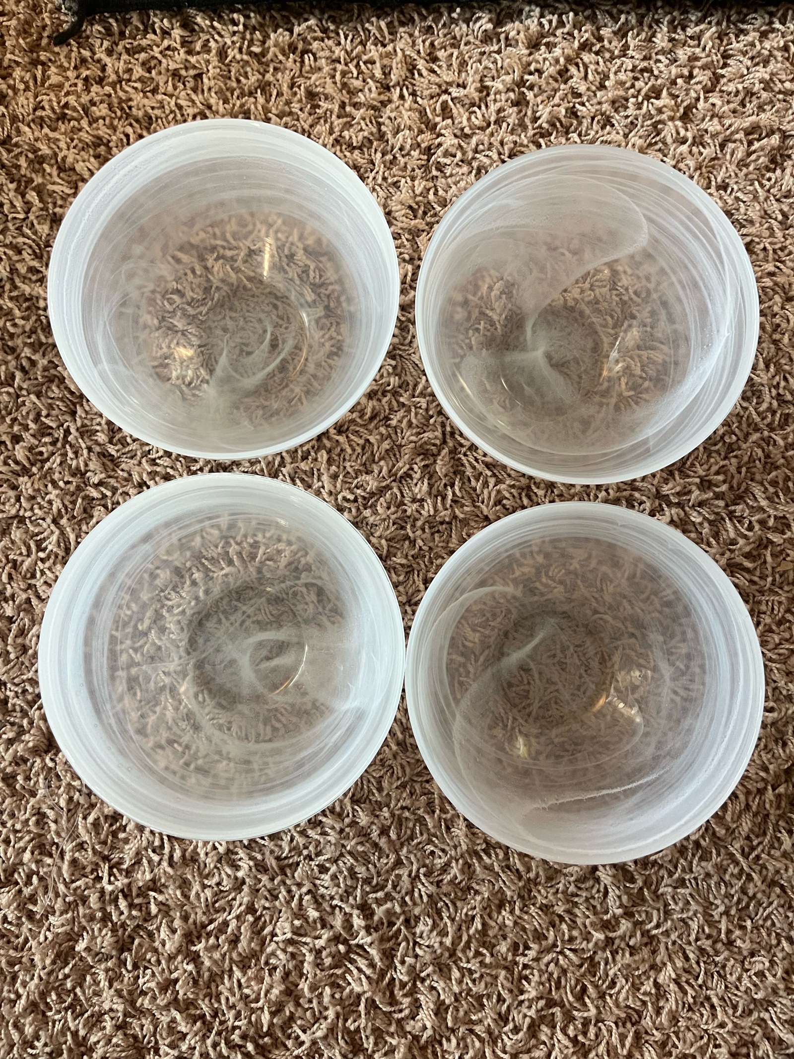 White Marbleized Glass Bowl - set of 4
