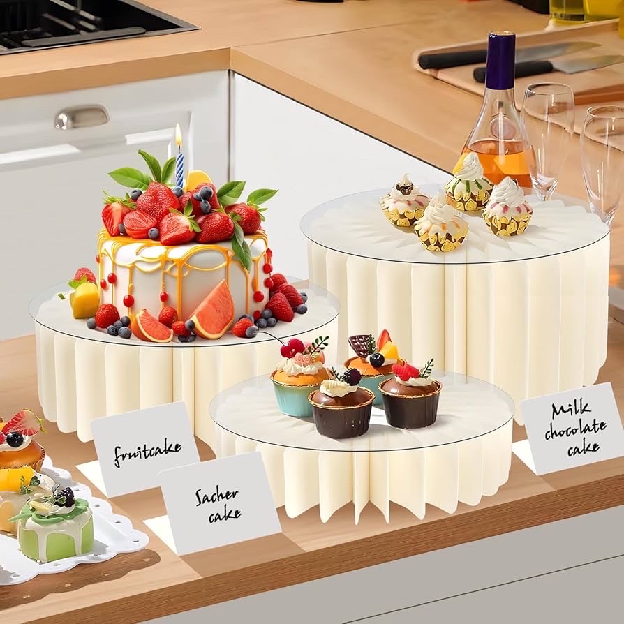 3 piece white foldable buffet display riser - 15 high 23 high 31 high