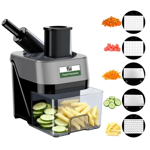 Fiii 5-in-1 Electric Food Processor Vegetable Chopper - 5 blades for 5 different cuts - Retail $200