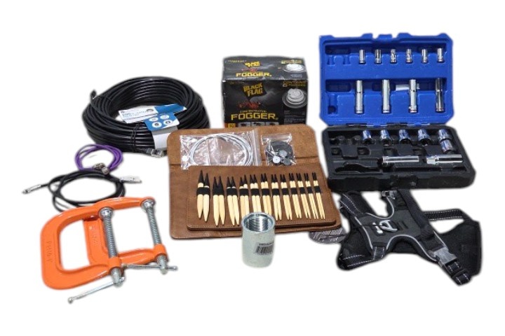 Mixed Tools, Pet and Household Lot With Socket Set, Dog Harness and Black Flag Fogger