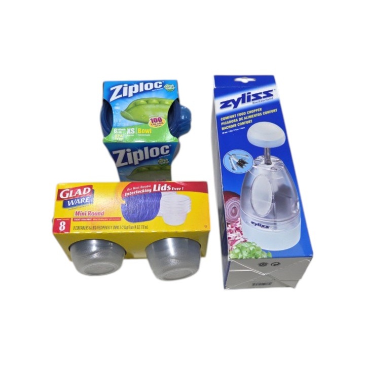 Ziploc and GladWare Food Containers With Zyliss Comfort Food Chopper