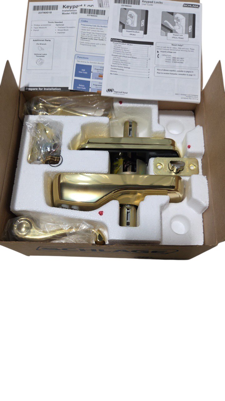 Schlage Brass Finish Keypad Door Lock Set With Handles and Hardware