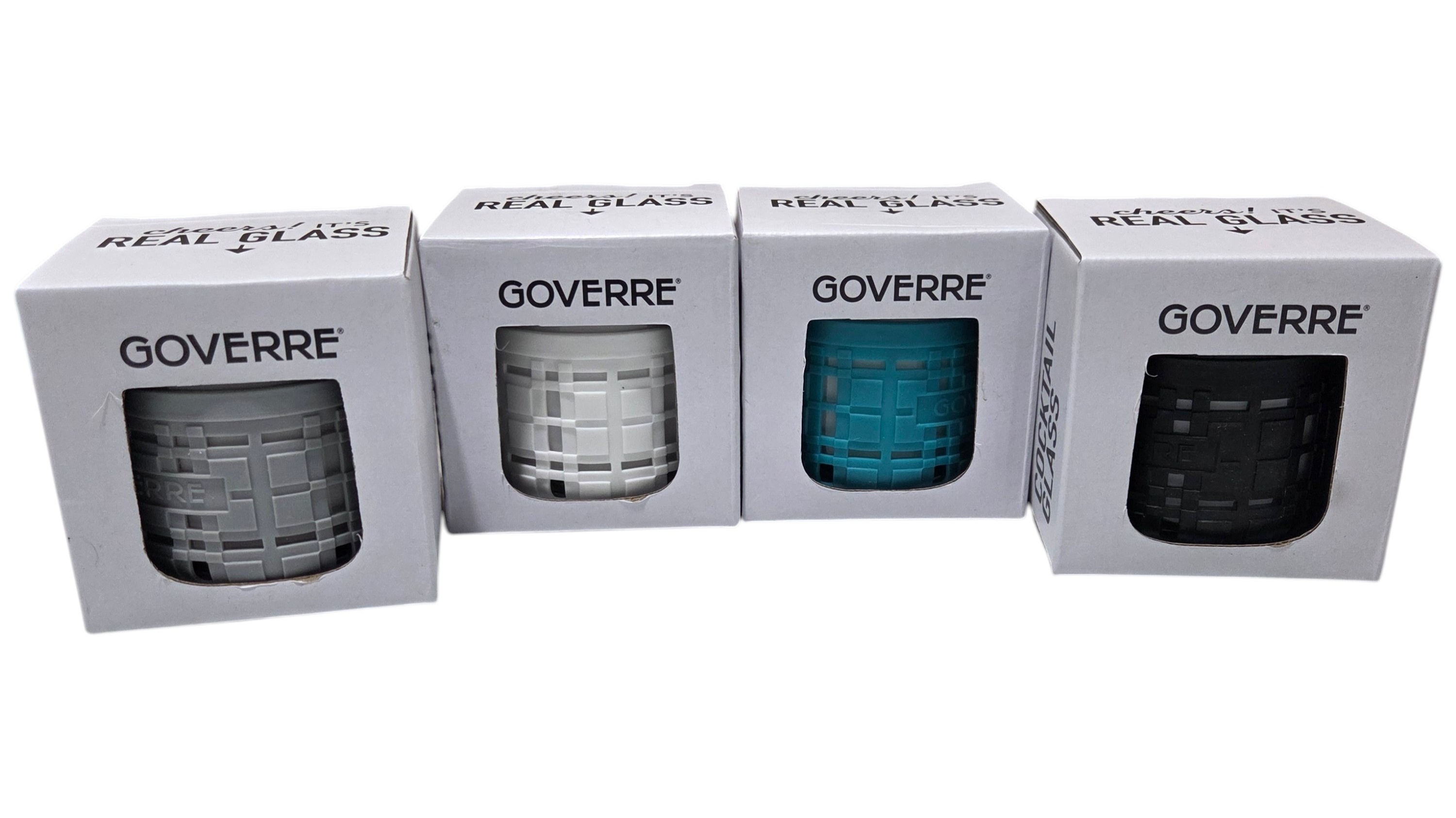 4 GOVERRE Real Glass Wine Tumblers With Silicone Sleeves - Boxed Lot