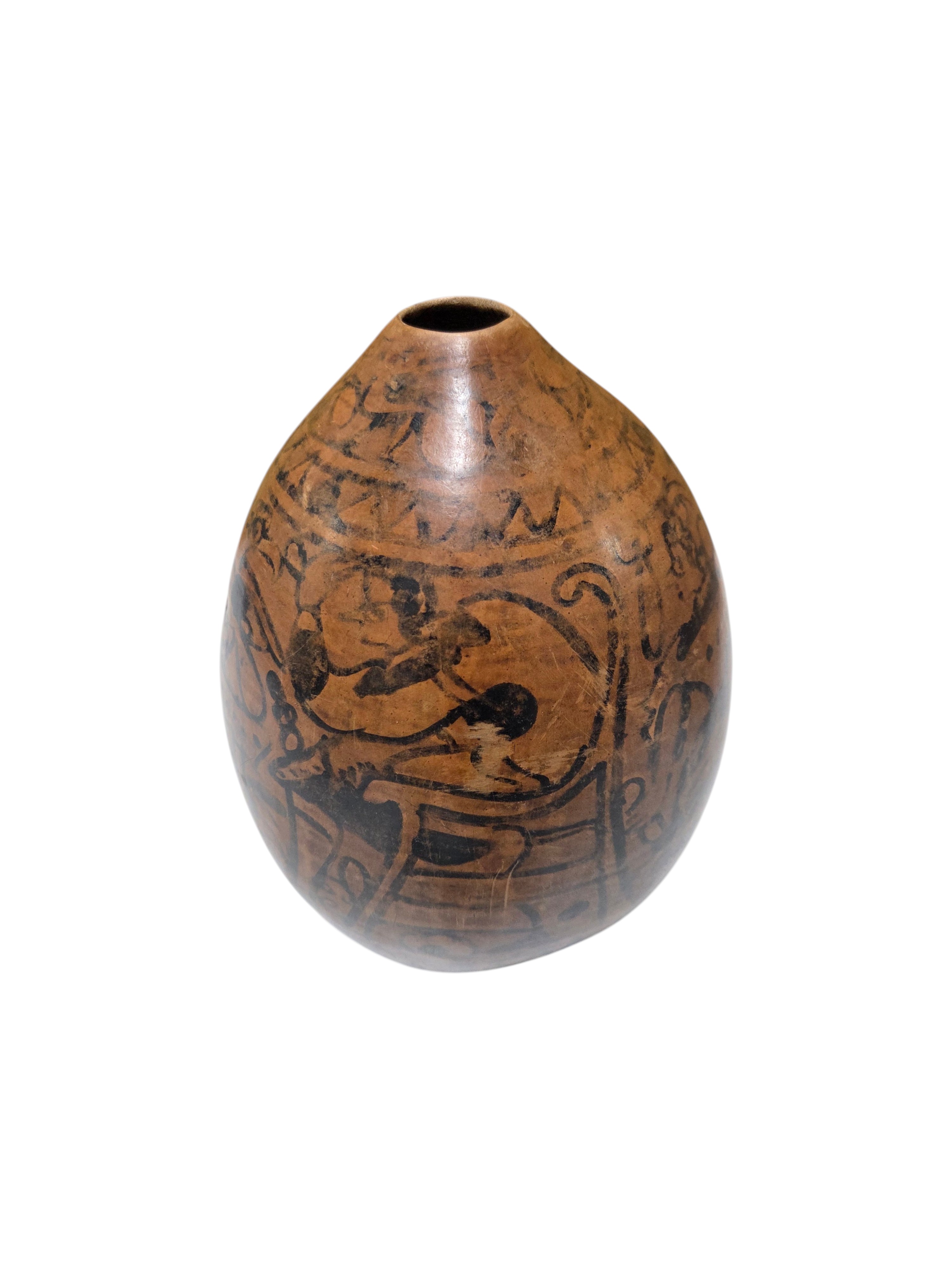 Hand Painted Gourd Vase With Figural Folk Art Design