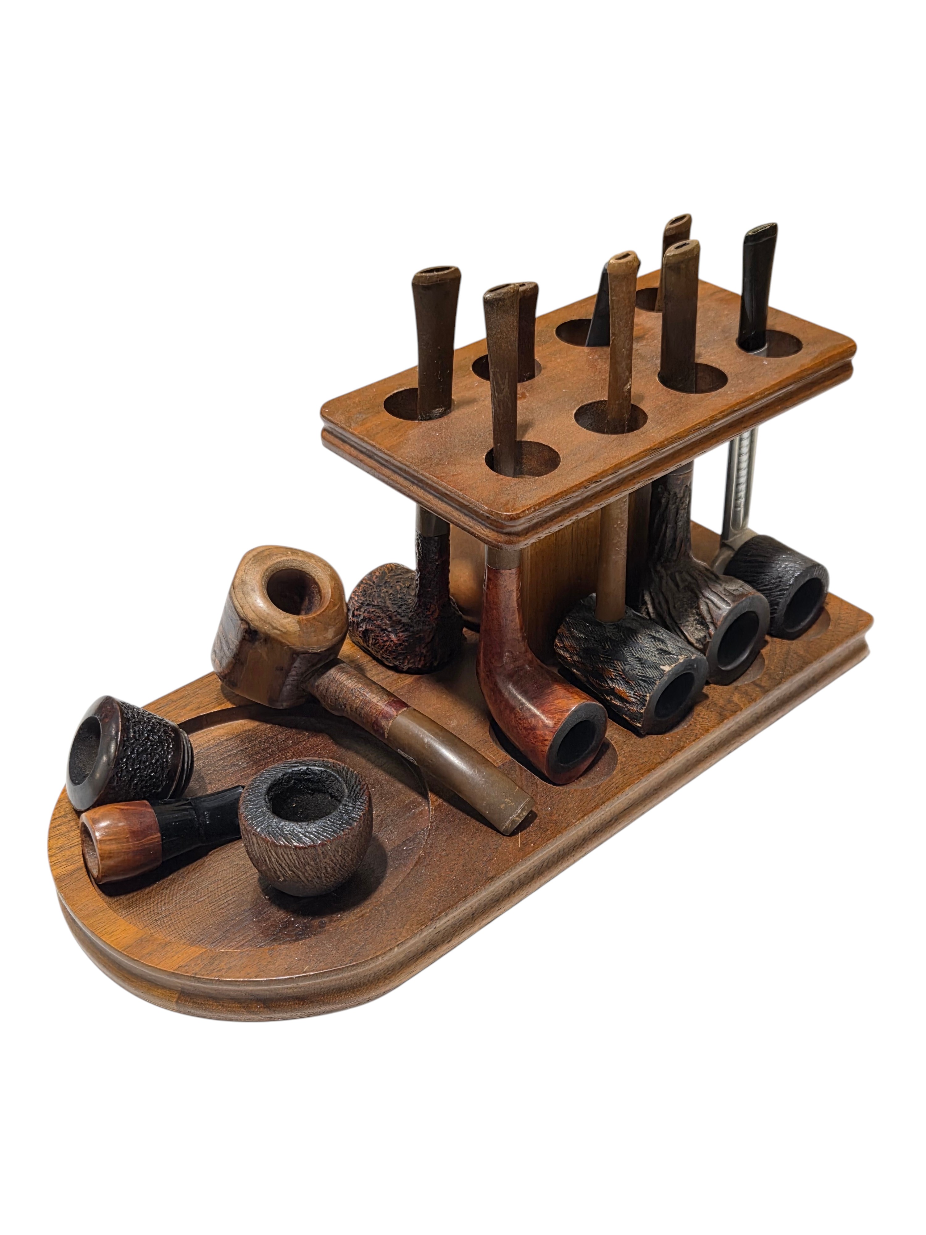 Vintage Smoking Pipe Collection With Decatur Walnut Stand, Ropp, Falcon, Longchamp, Jansen’s and More