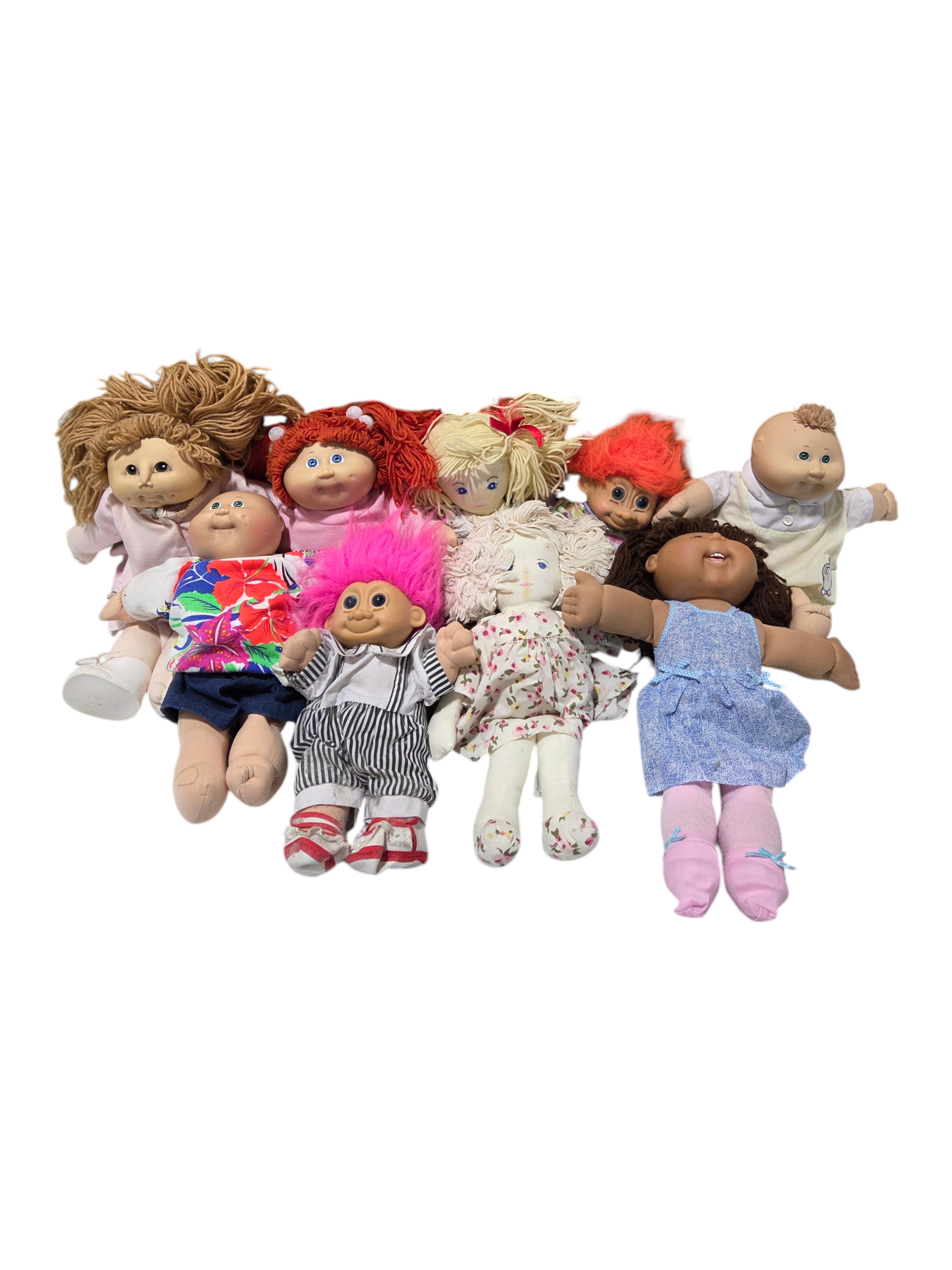 Lot of Vintage Cabbage Patch Kids Dolls, Troll Dolls & Cloth Rag Dolls, Mattel Coleco Jakks Russ