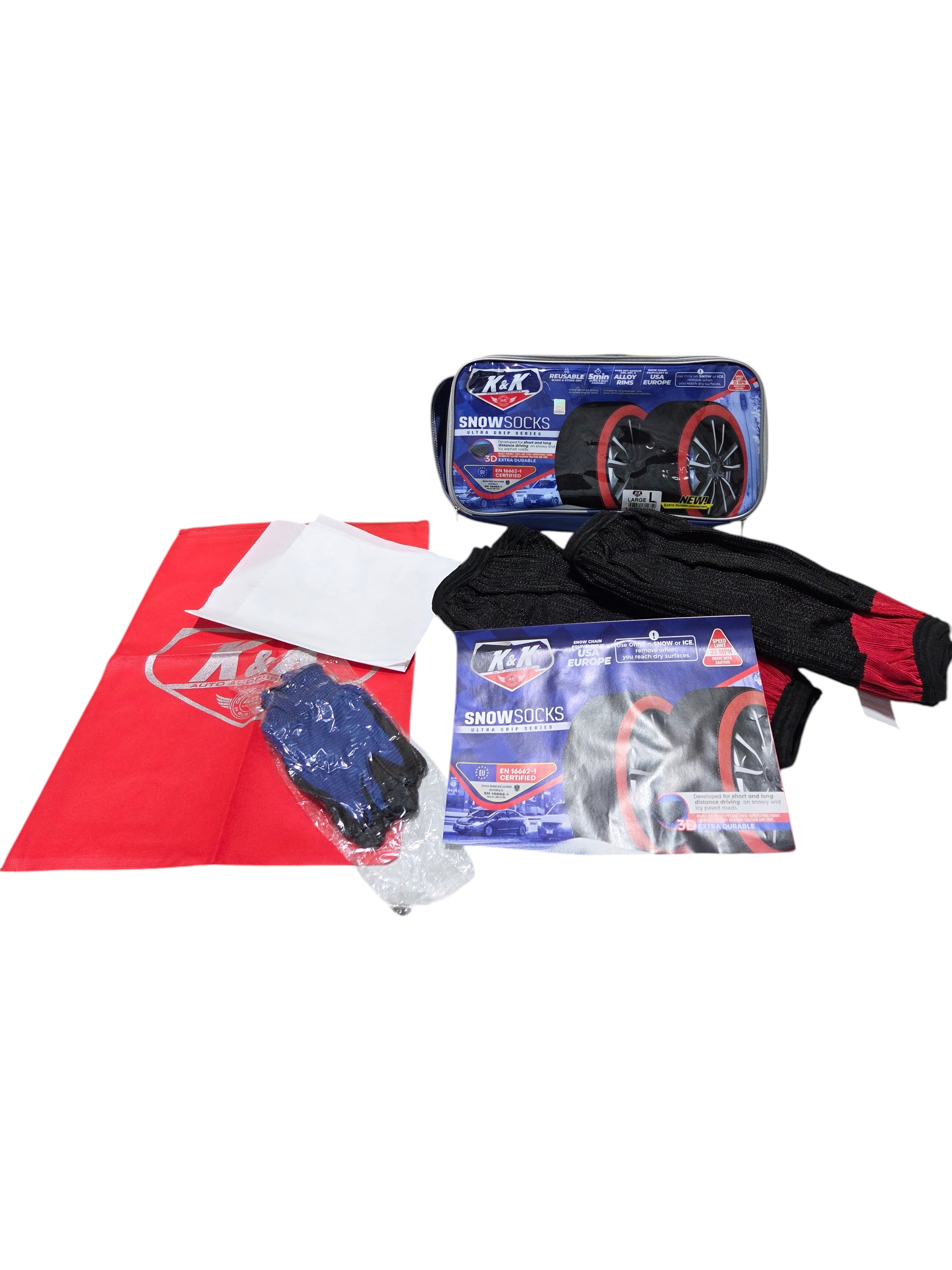 K&K Snow Socks Ultra Grip Series Large Tire Traction Set With Case