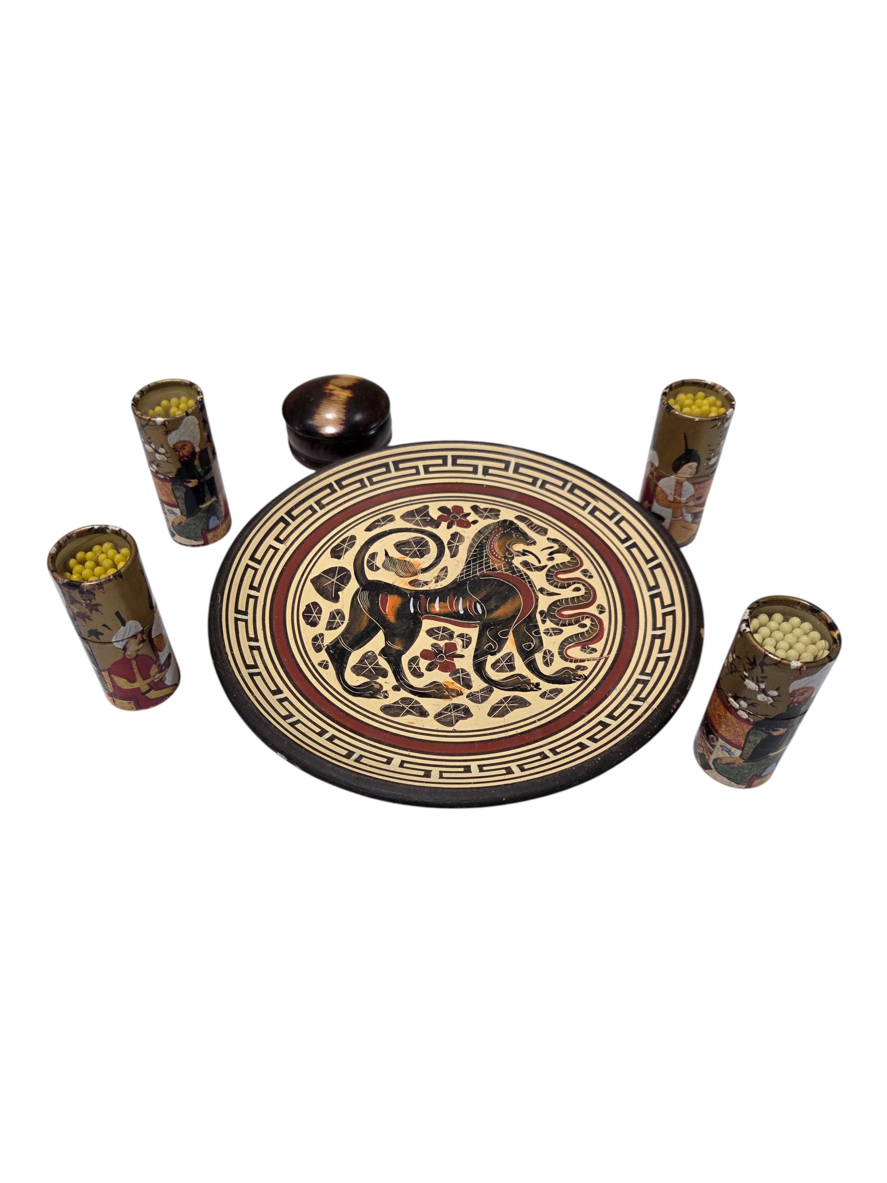 Decorative Match Holder Set With Round Tray, 4 Match Tubes & Small Wood Box