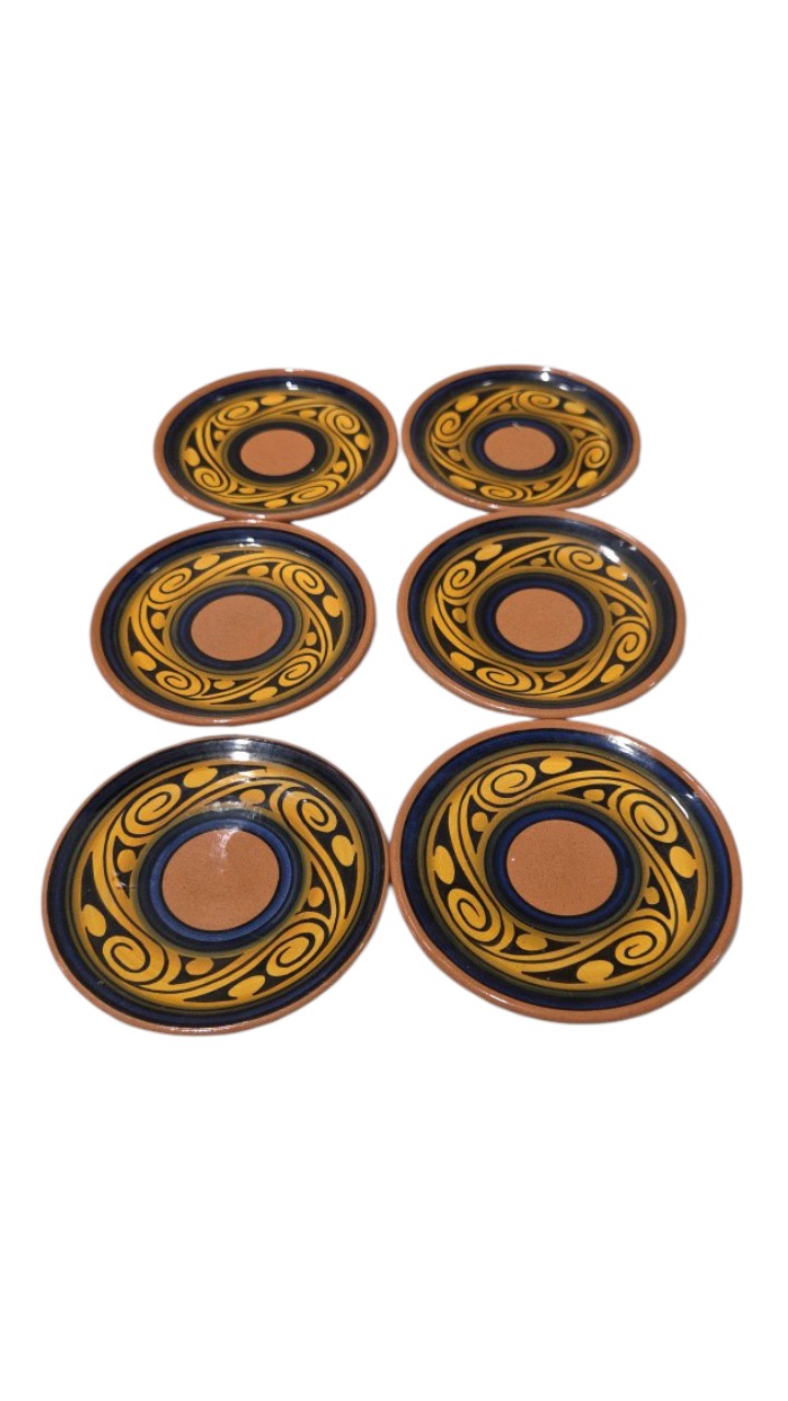 Set of 6 Senapi Chitre Panama Hand Painted Pottery Small Plates  Saucers