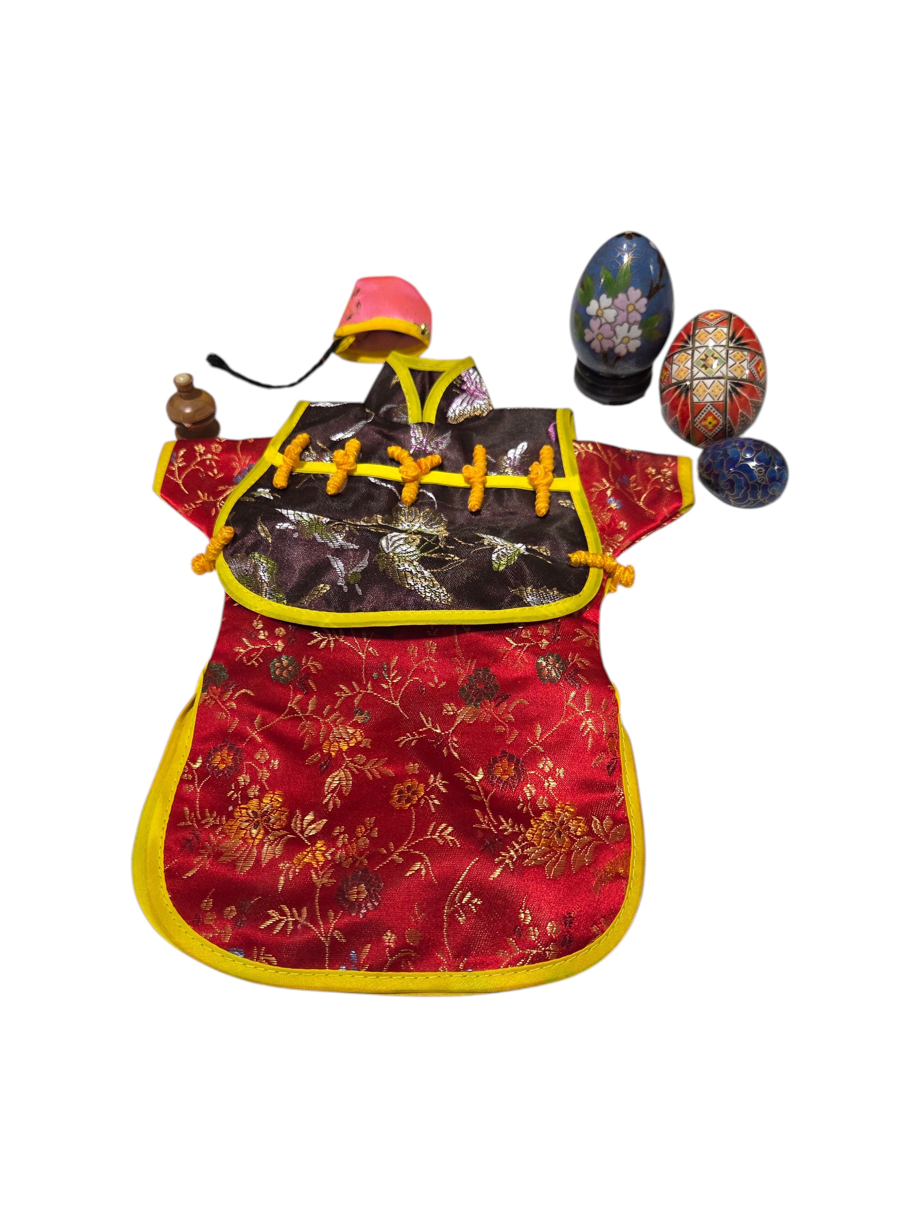 Decorative Asian Style Doll Dress With 3 Painted Eggs
