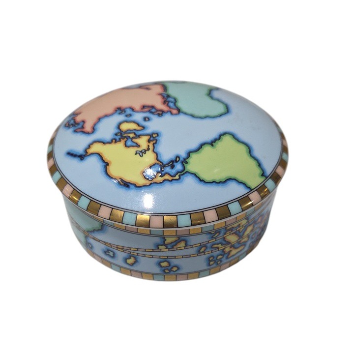Tiffany & Co. Japan Porcelain World Map Lidded Trinket Box