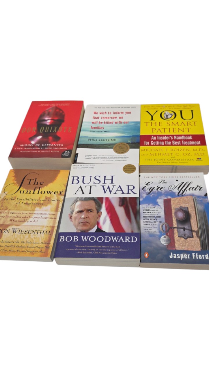 6 Paperback Book Lot - Don Quixote, Bush at War, The Sunflower, Jasper Fforde