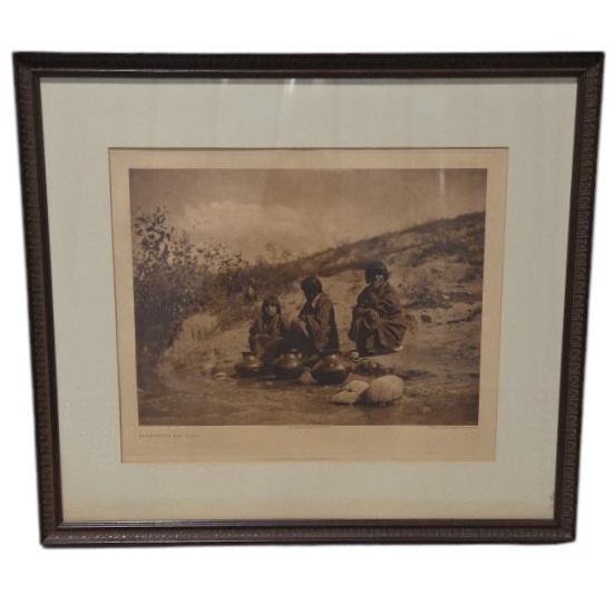 Framed Sepia Native American Print Gossiping San Juan Wall Art Approx. 24x22