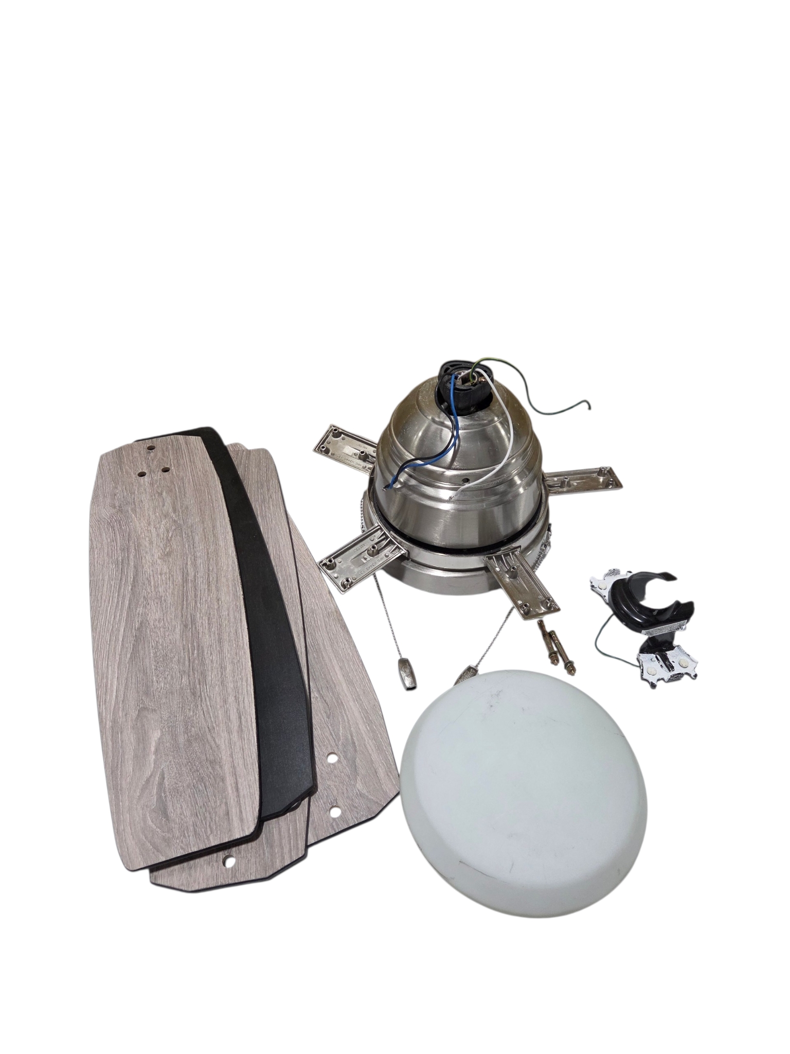Hunter Ceiling Fan Parts Lot Woodgrain Blades Motor Light Kit Glass Shade Pull Chains