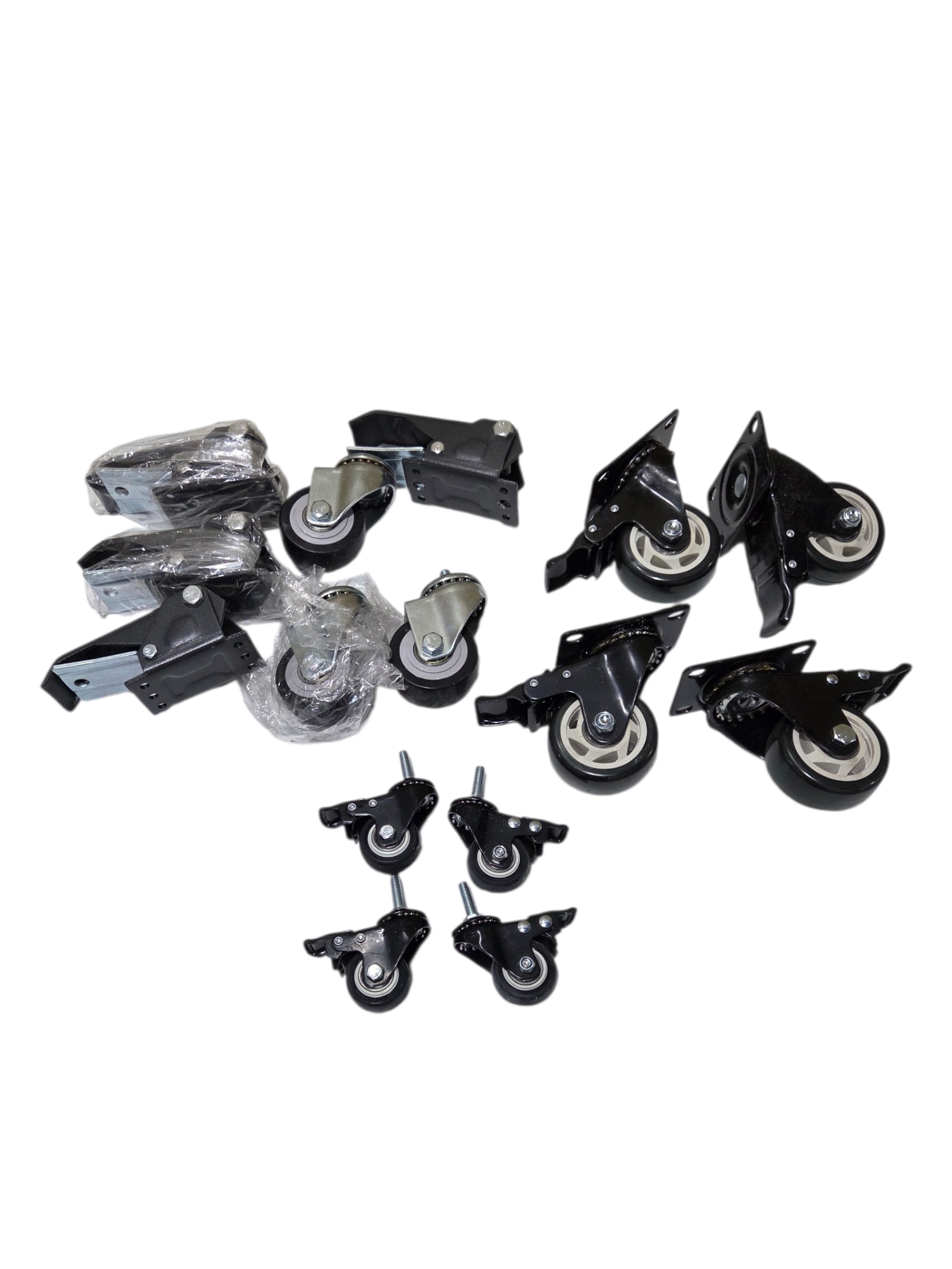 Assorted Caster Wheels & Brake Mount Hardware Lot, 1.5 Casters, Locking Wheels, Brackets