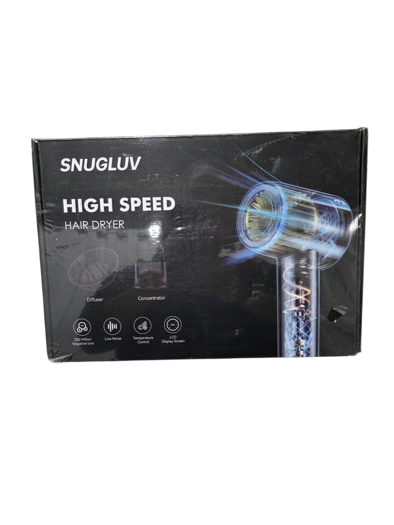SNUGLUV High Speed Hair Dryer Black 1500W With Diffuser & Concentrator Sealed