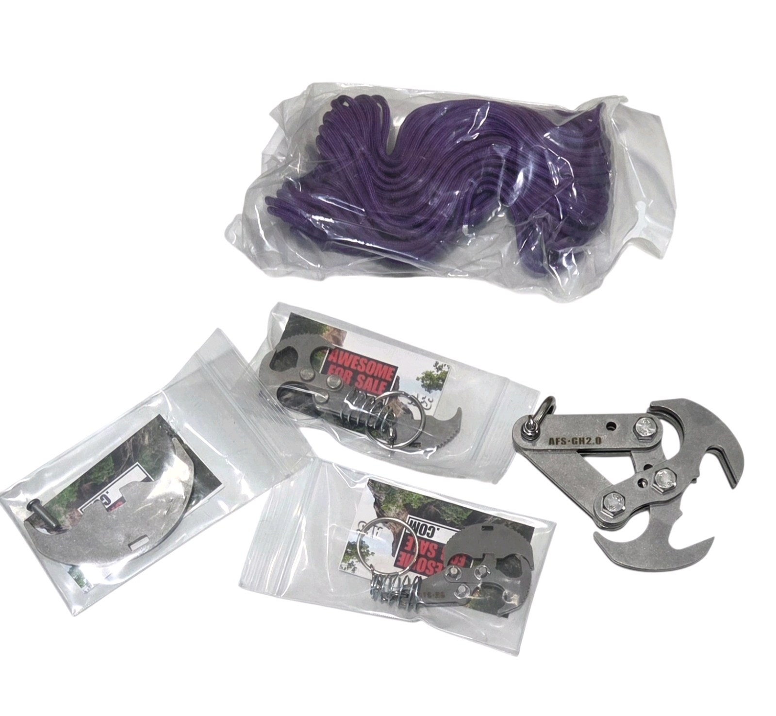 AFS-GH2.0 Grappling Hook Set With Purple Rope & Mini Keychain Hooks Open Box