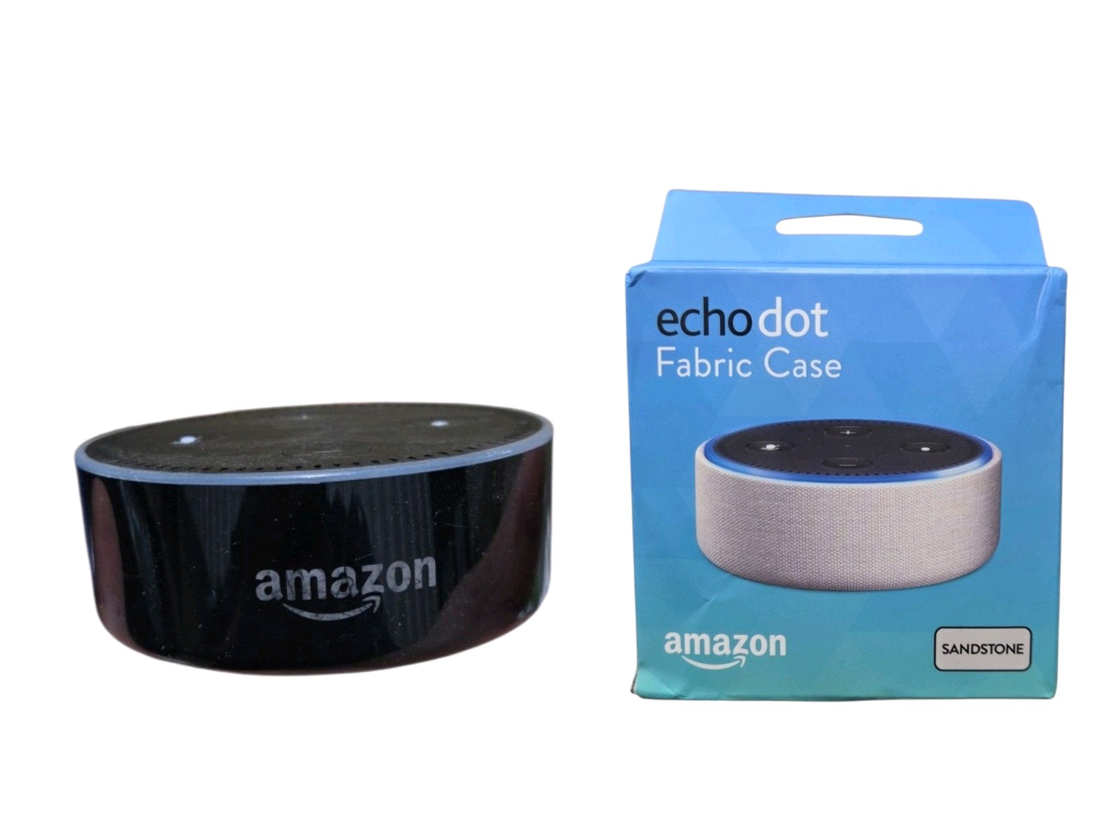Amazon Echo Dot 2nd Gen Smart Speaker With Sandstone Fabric Case - Loose, No Cords