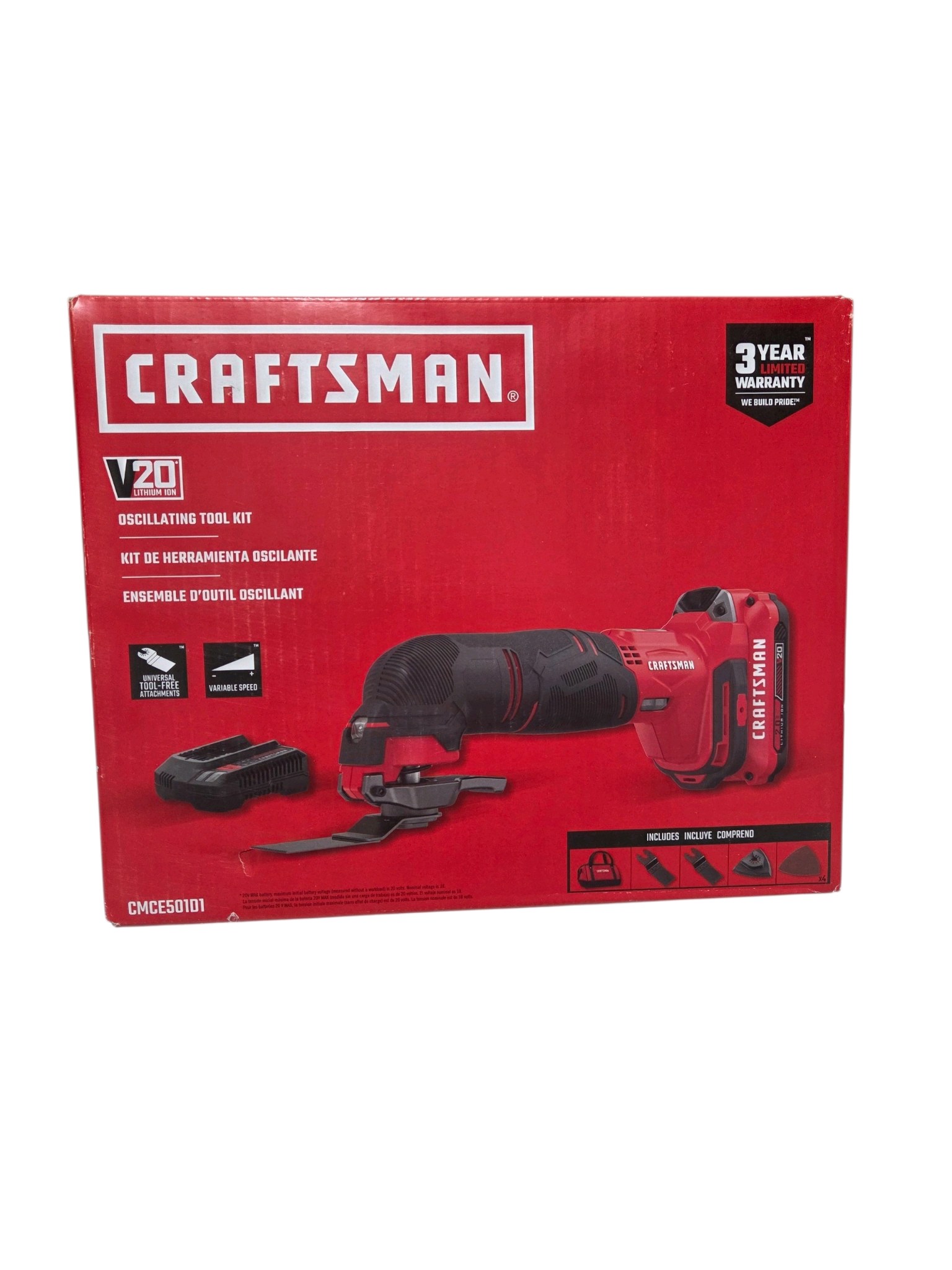 Craftsman V20 CMCE501D1 20V Oscillating Multi-Tool Kit w Battery Charger & Accessories