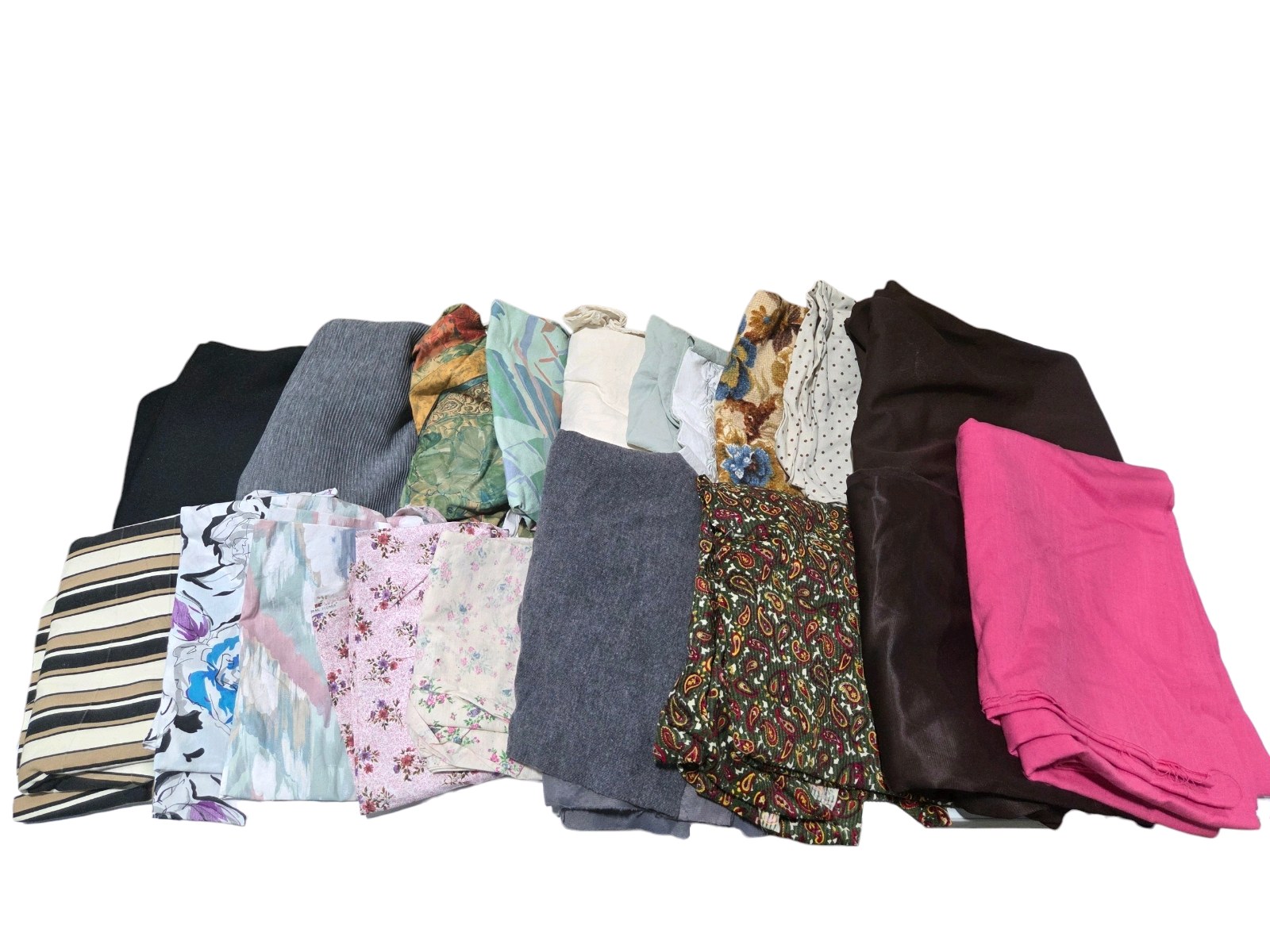 Assorted Fabric & Textile Lot - Mixed Colors, Patterns, Floral, Striped, Solid Pieces