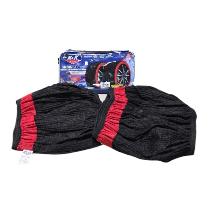 Retail price new $80$140 K&K Snow Socks Ultra Grip Series Tire Traction Socks  Size Large  Pair with Storage Bag